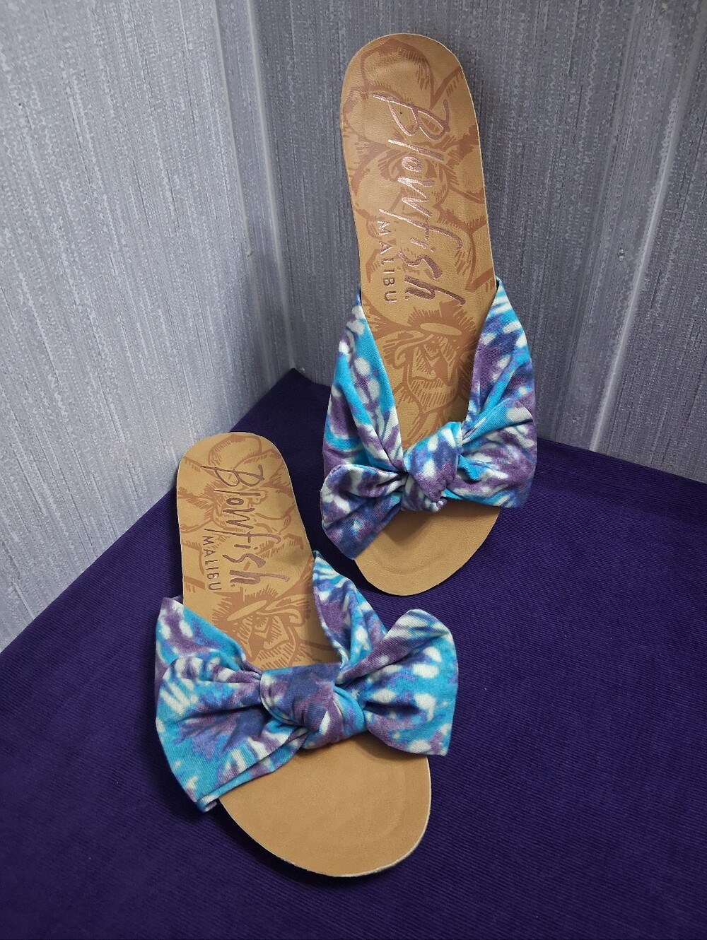 Blowfish Malibu Bow Slides Sandals Blue Purple Size 10 - Picture 3 of 9